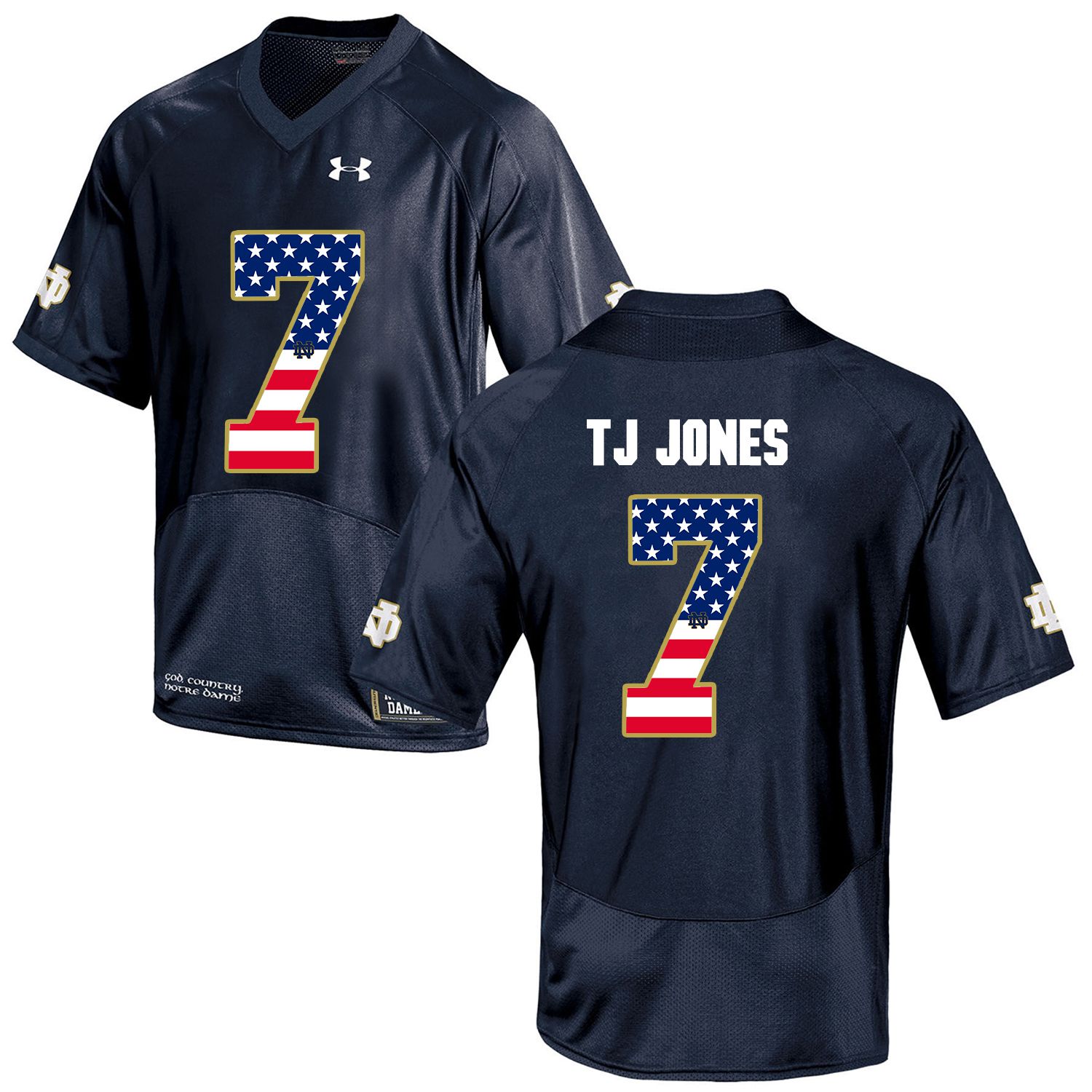 Men Norte Dame Fighting Irish #7 Tj Jones Navy Blue Flag Customized NCAA Jerseys